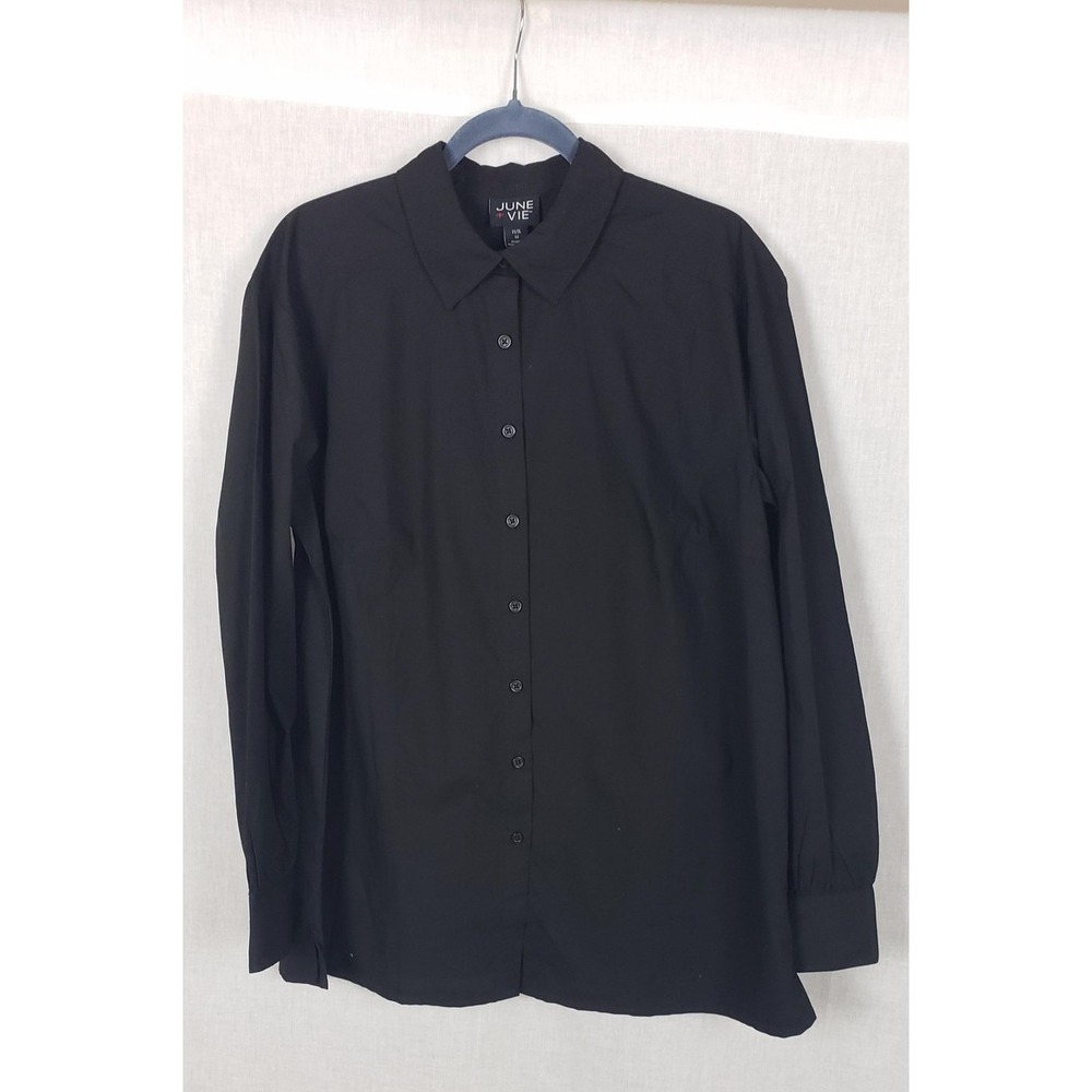June +‎ Vie Shirt Womens 14/16 Black Button Front Shirt Classic K Pop Cool Fall